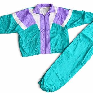 Vintage Turquoise Lavender and White Sportif Tracksuit Size Medium